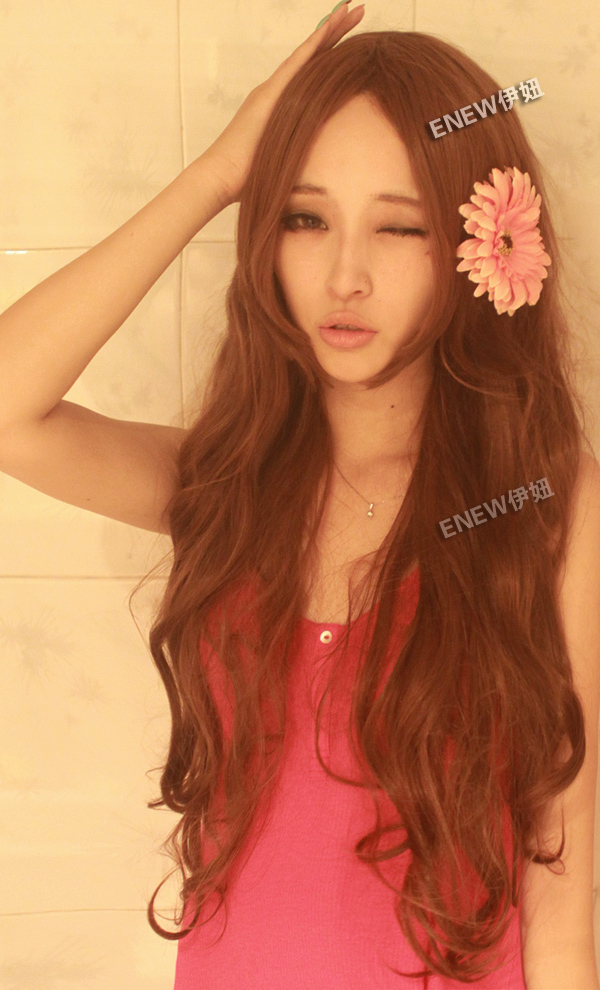 Scroll fluffy solid shot long curly hair honey brown Asian matte non-mainstream wig