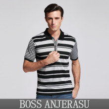3.5折 BOSSanjerasu官方直销正品 丝光棉短袖t恤宽条纹 短袖休闲T