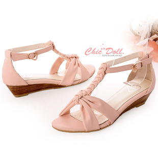  CHIC DOLL 鱼嘴T字带T型带坡跟鞋 丁字带坡跟镂空中跟凉鞋0063