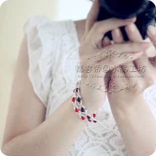  人造石榴石手链 串珠DIY手链 手编手链 特价回馈【珠编石榴石】