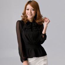 2012春装新款奈奈爱霓专柜正品女装淑女复古蝴蝶结雪纺长袖女衬衫
