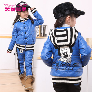  韩版原创米奇羽绒棉宝宝冬季新年套装儿童女童装加厚皮衣外套皮裤
