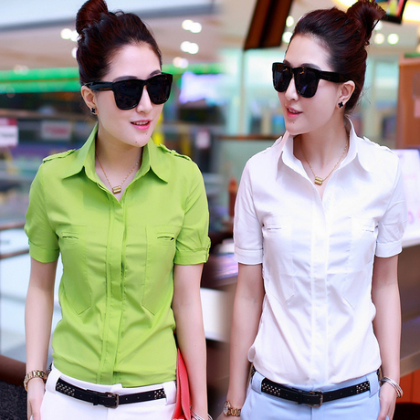 新款夏装2014蘑菇街<em>女装白衬衫</em>女短袖韩版职