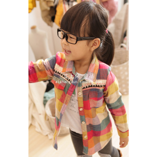  艾上朵 12年秋装新款 女童加厚休闲格子衬衣 加厚儿童衬衫 68B1