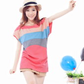 392 包邮 2012 new summer wild lovely spell color short-sleeved striped T collar T-shirt
