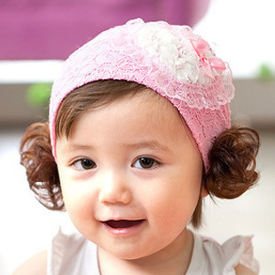  韩国儿童发饰 花朵蕾丝婴儿/儿童假发发带 宝宝头饰品