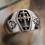 热购圣骑士十字架指环，欧洲男士纯银戒指食指戒指，复古泰银经典
