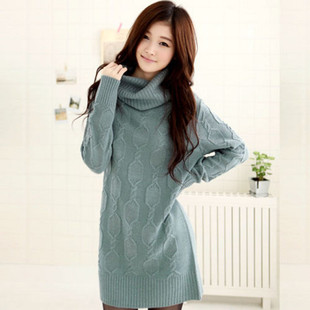 正品包邮 秋冬新款韩版宽松加厚毛衣裙长款打底衫高领毛衣外套女