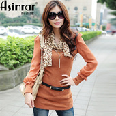 Asinrar / Athena 2012 spring new chiffon knitted Women Long T-shirt with belt AT1312