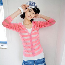 夏季新品2011 超薄 透明条纹防晒衣 遮光开衫 薄外套 防晒沙滩衣