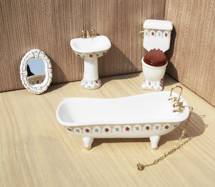 1：12微缩DOLLHOUSE娃娃屋陶瓷浴室摆件模型迷你卫浴套装拍摄道具