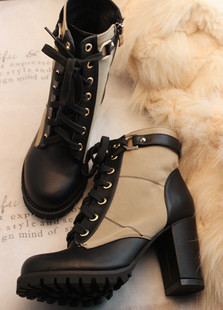  新款韩版女鞋春秋欧美复古粗跟高跟鞋短靴子马丁靴骑士靴女靴