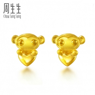  周生生黄金(足金)大眼猴(代代封侯)耳环 真人秀77885E(计价)