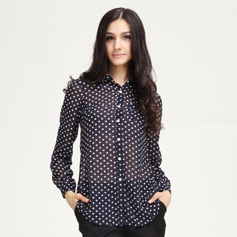 波点雪纺长袖外套...