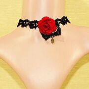 蕾丝简约哥特洛可可宫廷女王复古项链项圈颈饰颈链红色玫瑰新娘