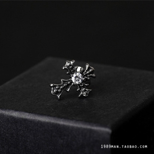  【满28包邮】韩版时尚复古十字架 潮男士饰品 钛钢耳钉 单只 大款