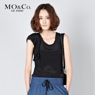 MO&Co. 摩安珂 2012春夏新品 M112TST06荷叶袖套头圆领针织衫moco