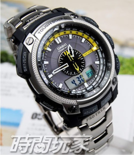  9年4皇冠老店 正品CASIO卡西欧光能电波登山表PRW-5000T-7