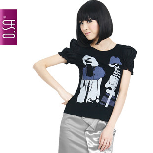美丽加芬 O.SA2010夏装韩版修身时尚泡泡袖 T恤 女 ST00204
