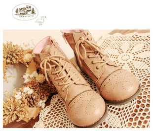  【周末姑娘】日单EME风森女系镂空雕花拉链马丁靴森女小短靴