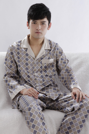 2014新款男士真丝<em>睡衣</em>长袖<em>睡衣套</em> 丝绸<em>睡衣</em>家