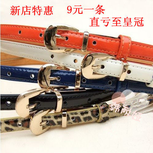 真皮 时尚韩版百搭女士细腰带 漆皮糖果色腰带 细皮带时尚小带女