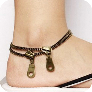  AQ0929 创意无限 复古双层脚链 拉链脚链 拉锁脚链 13g
