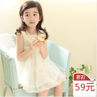  韩国童装女童夏装蕾丝纱韩版儿童吊带裙连衣裙公主裙背心裙