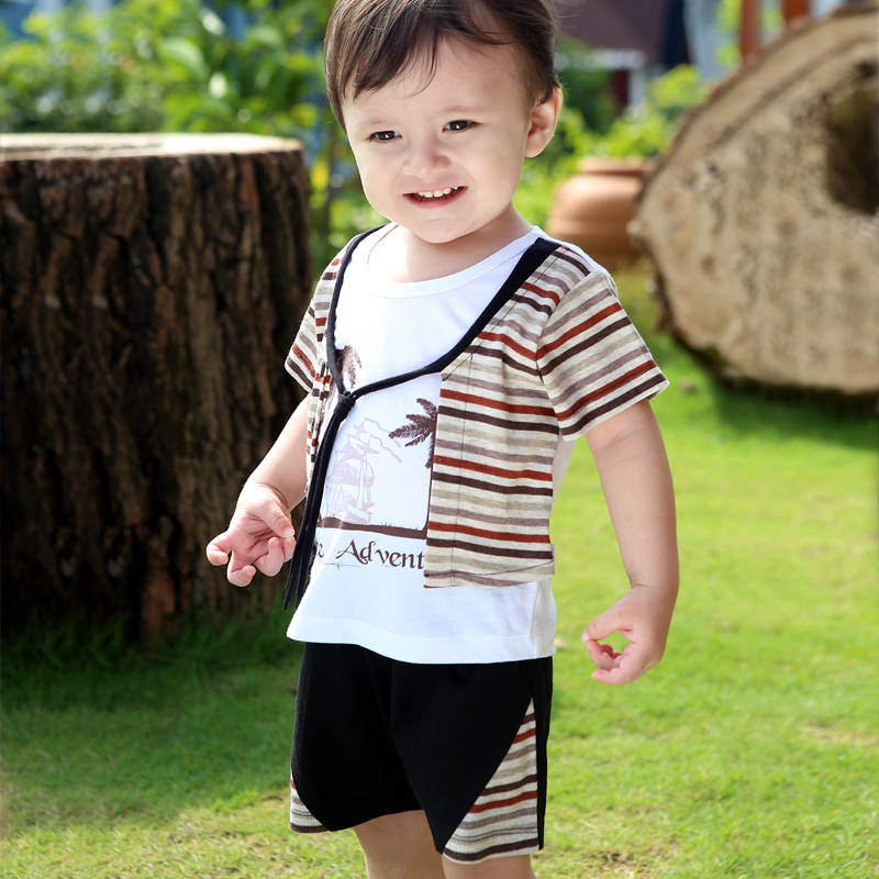 小熊卡迪 夏季儿童套装婴儿衣服0-1-2-3岁男宝宝短袖T恤夏装包邮