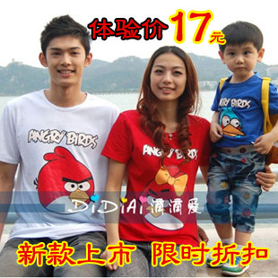 韩版亲子装新款夏装愤怒的小鸟棉短袖T恤家庭装全家装母子母女装