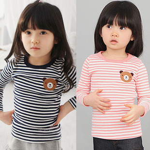  童装女童新款秋装韩版宝宝长袖小熊打底衫儿童t恤衫