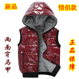  秋装冬款韩版加厚羽绒棉马夹棉背心两面穿亮皮马甲情侣款男士