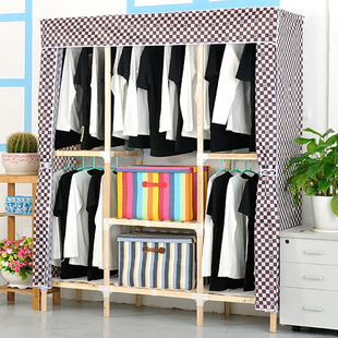  江浙沪皖包邮 升级款五挂简易衣柜/衣橱/实木衣柜 牛津布衣柜