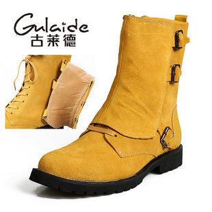  冬季保暖男士牛仔靴真皮时尚高帮鞋英伦马丁靴潮流男靴子