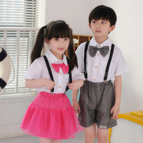 学校演出服 儿童男童女童白色领结衬衫+西装短