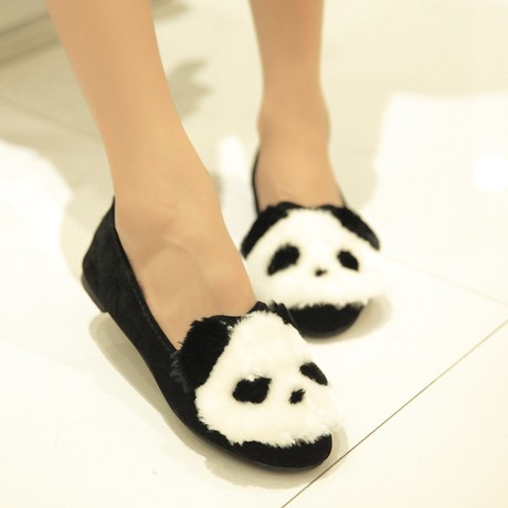 韩版秋冬卡通熊猫鞋孕妇平底鞋平跟单鞋豆豆鞋