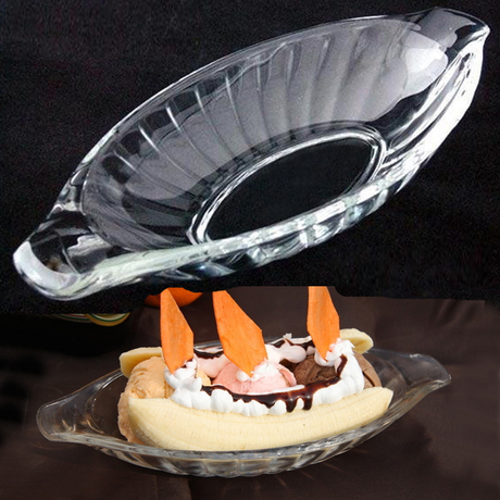 香蕉船冰激凌碗透明玻璃船形水果雪糕盘 出口