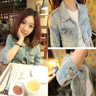 2012秋季新款七分袖<em>牛仔马甲</em>浅色外套淡色中