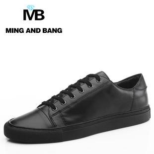  mingandbang男鞋英伦休闲鞋板鞋圆头系带真皮商务牛皮鞋 潮流鞋子
