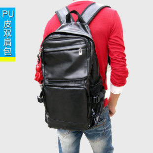  韩版男士双肩背包 书包户外旅行包 PU皮时尚休闲双肩包电脑包包邮