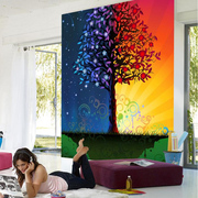 发财树客厅电视墙纸壁纸，抽象风景树整张墙布，3d玄关走廊背景壁画