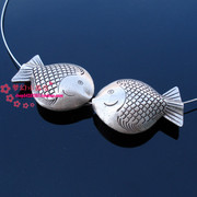 925纯银鱼吊坠 3.5CM大号银鱼 亲嘴鱼项链 送 纯银项圈 手工银鱼