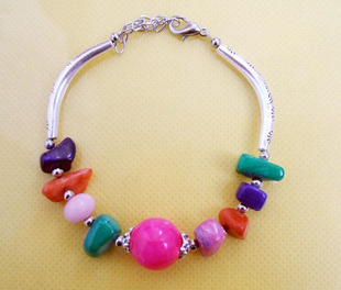  西藏藏饰首饰 彩石绿松石手链 彩石云南首饰苗银手链批发SL015