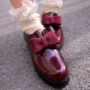  小维独家限定 英伦复古女鞋平跟单鞋 复古立体绒面圆头漆皮感浅口