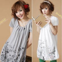新品韩版女装 <span class=H>春</span>装新款HK5413短袖印花连衣裙 白色 16元