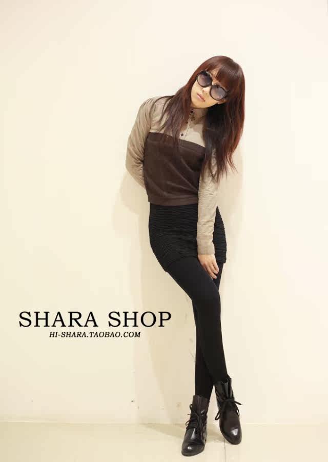 shara 杰西卡<span class=H>jessica</span>专柜正品 拼色拼材质衬衫领袖子针织衫