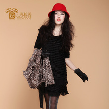 2012女装春新款甜美韩版钉珠丝绒长袖雪纺大码连衣裙3461茵克拉芙