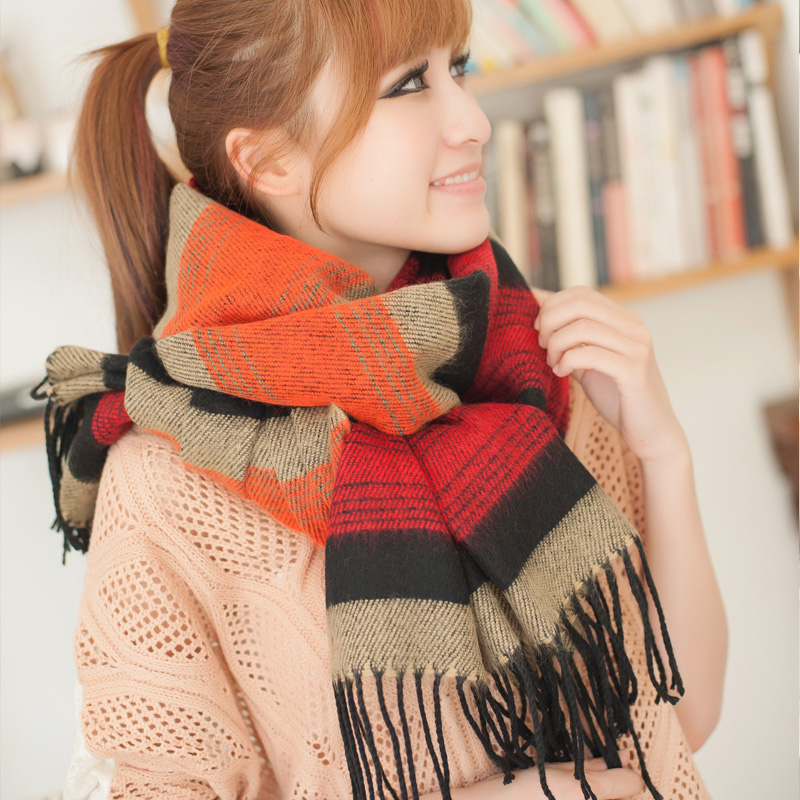 超长加厚拉毛条纹围巾...