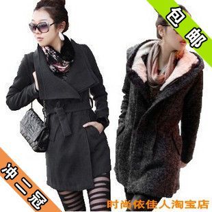 2010新款韩版修身加厚秋冬保暖气质女毛呢子大衣呢大衣外套 2选