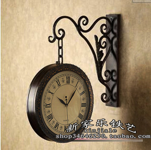 铁艺双面钟时尚欧式钟大号(钟大号)钟双面挂钟，创意客厅壁挂钟静音钟表